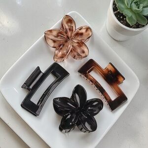 4pcs Hair Clips Set - Tortoise shell & black